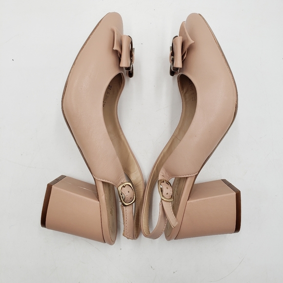 Andrea Ejecutiva Block Heel Sling Back Pump Womens 5 Point Toe Bow Beige - Picture 6 of 13